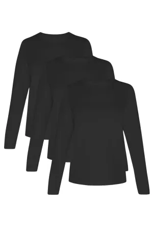 3-Pack Women's Long Sleeve Black | Organic Cotton, Sustainable & Super Soft