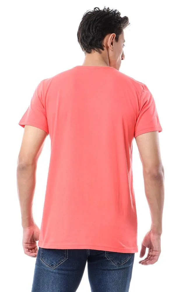 57986 Basic V-Neck Solid T-Shirt - Coral Red