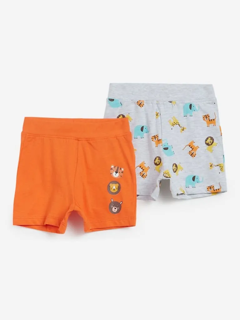 Baby HOP Orange Printed Shorts Set of Two