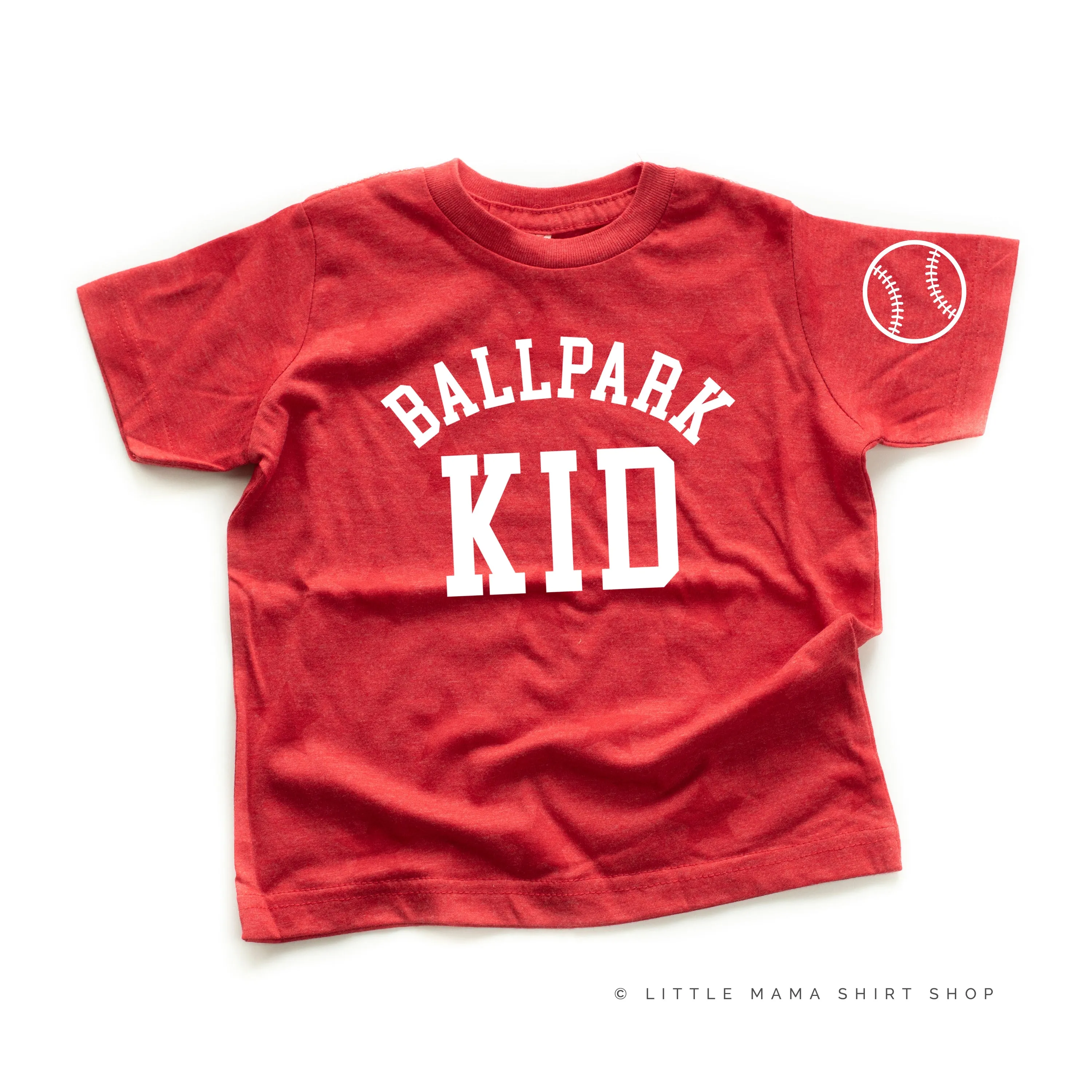 Ballpark Kid - Baseball Detail on Sleeve - Short Sleeve Child STAR Shirt