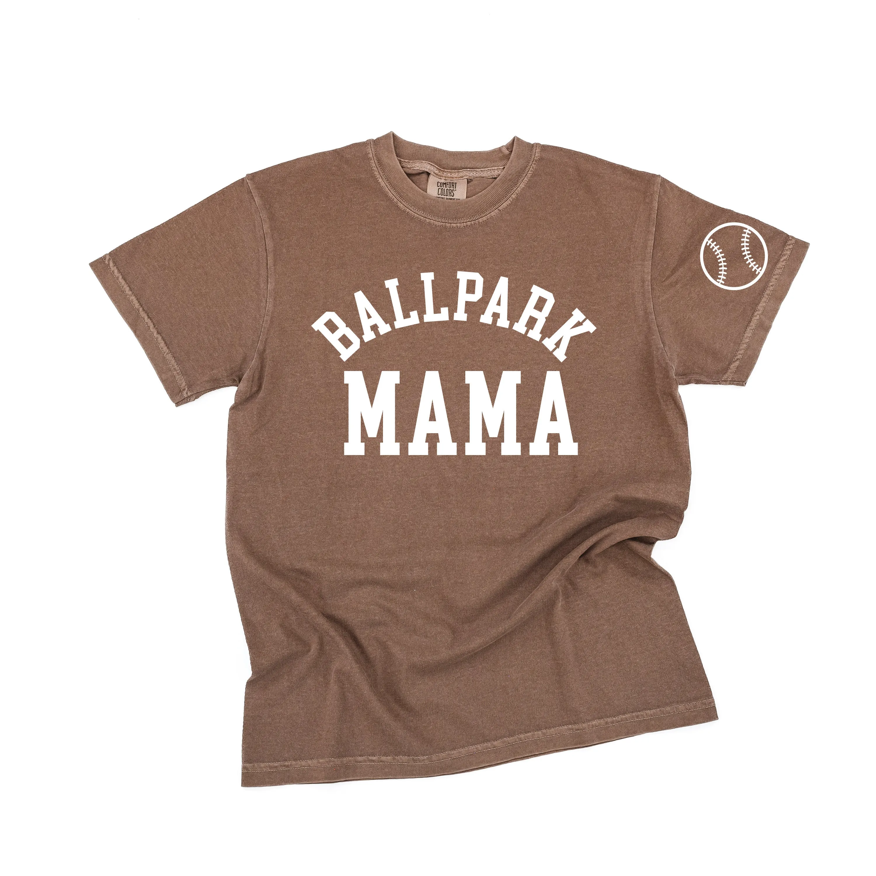 Ballpark Mama - Baseball Detail on Sleeve - SHORT SLEEVE COMFORT COLORS TEE