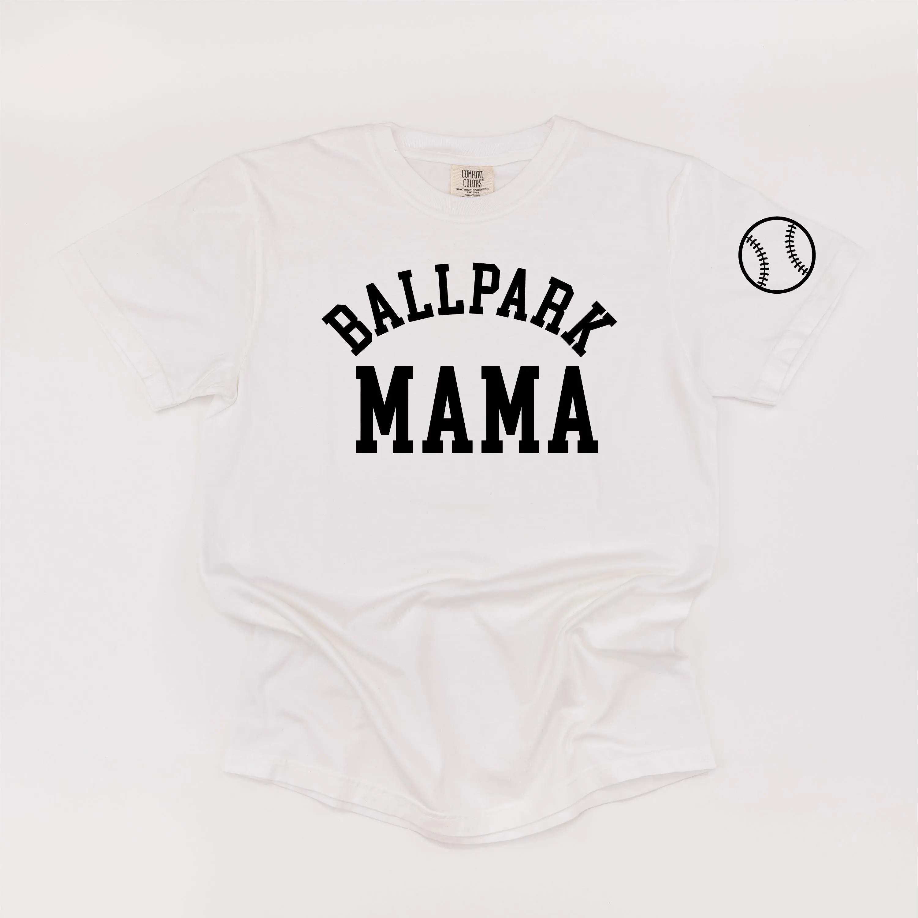 Ballpark Mama - Baseball Detail on Sleeve - SHORT SLEEVE COMFORT COLORS TEE