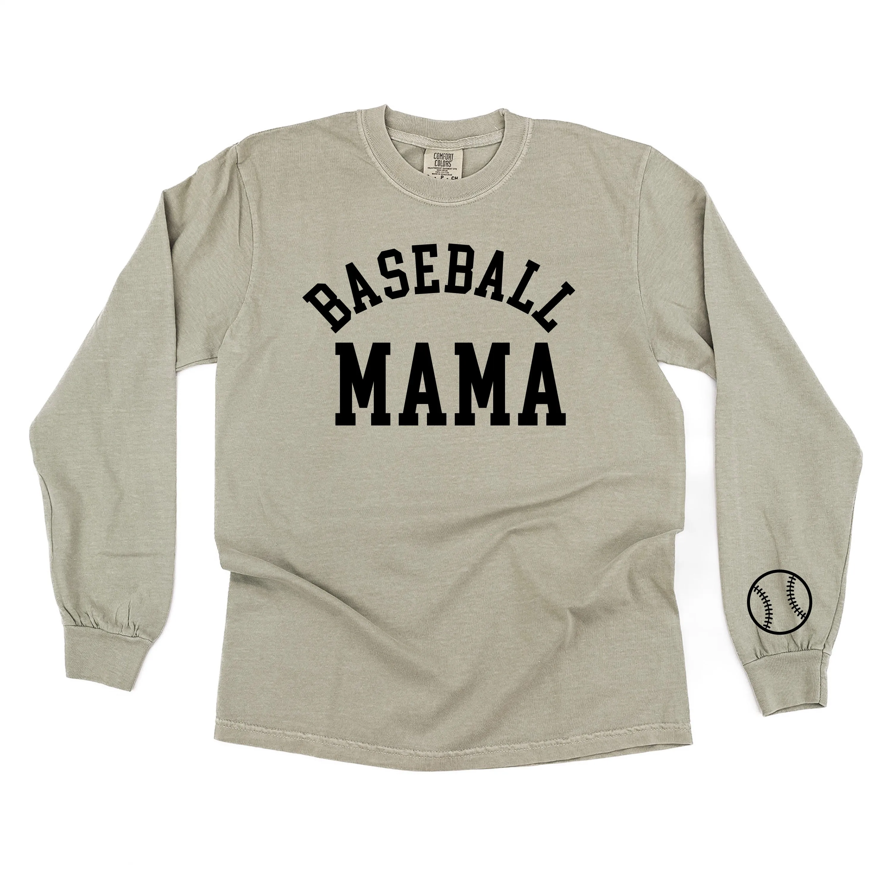 Baseball Mama - Baseball Detail on Sleeve - LONG SLEEVE COMFORT COLORS TEE