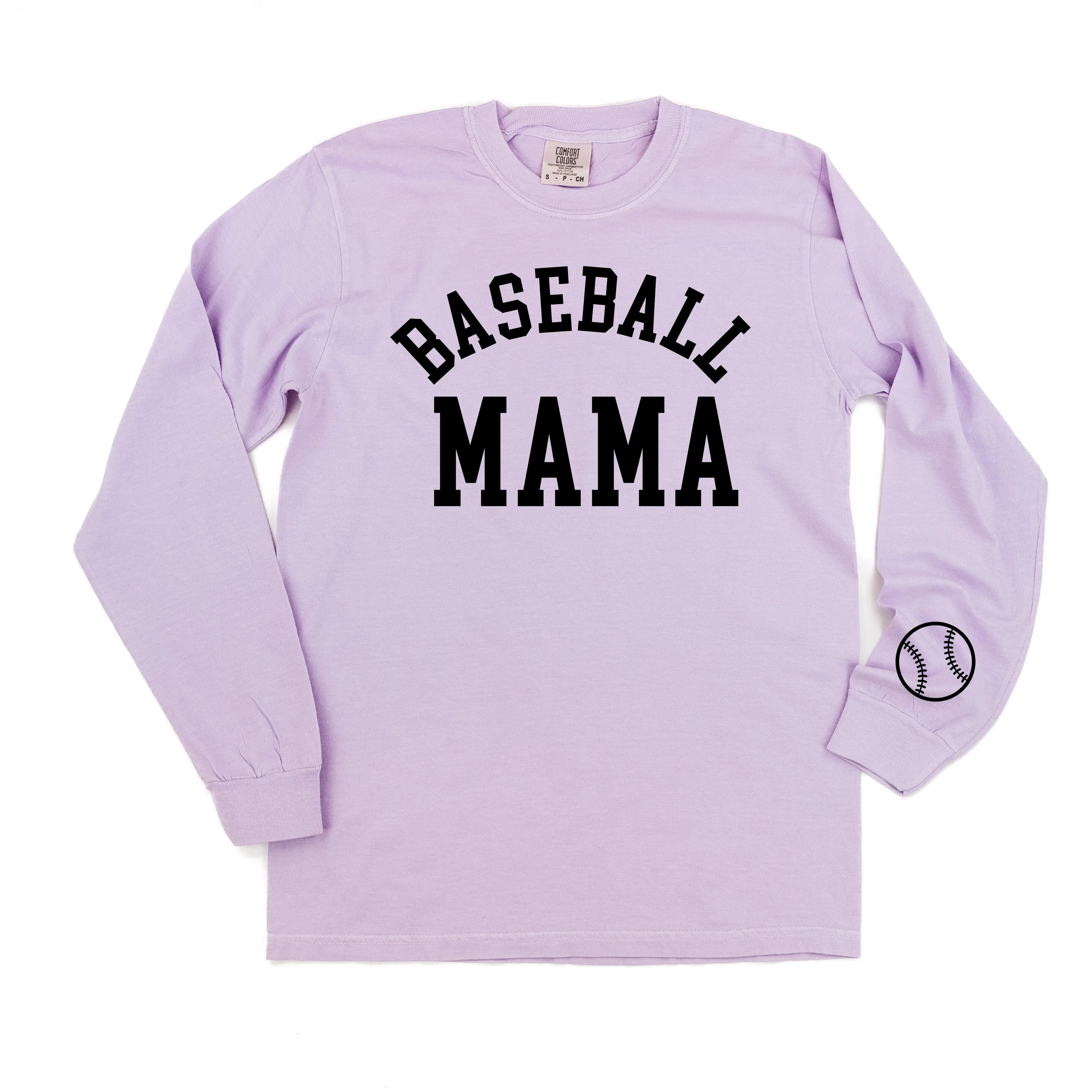 Baseball Mama - Baseball Detail on Sleeve - LONG SLEEVE COMFORT COLORS TEE