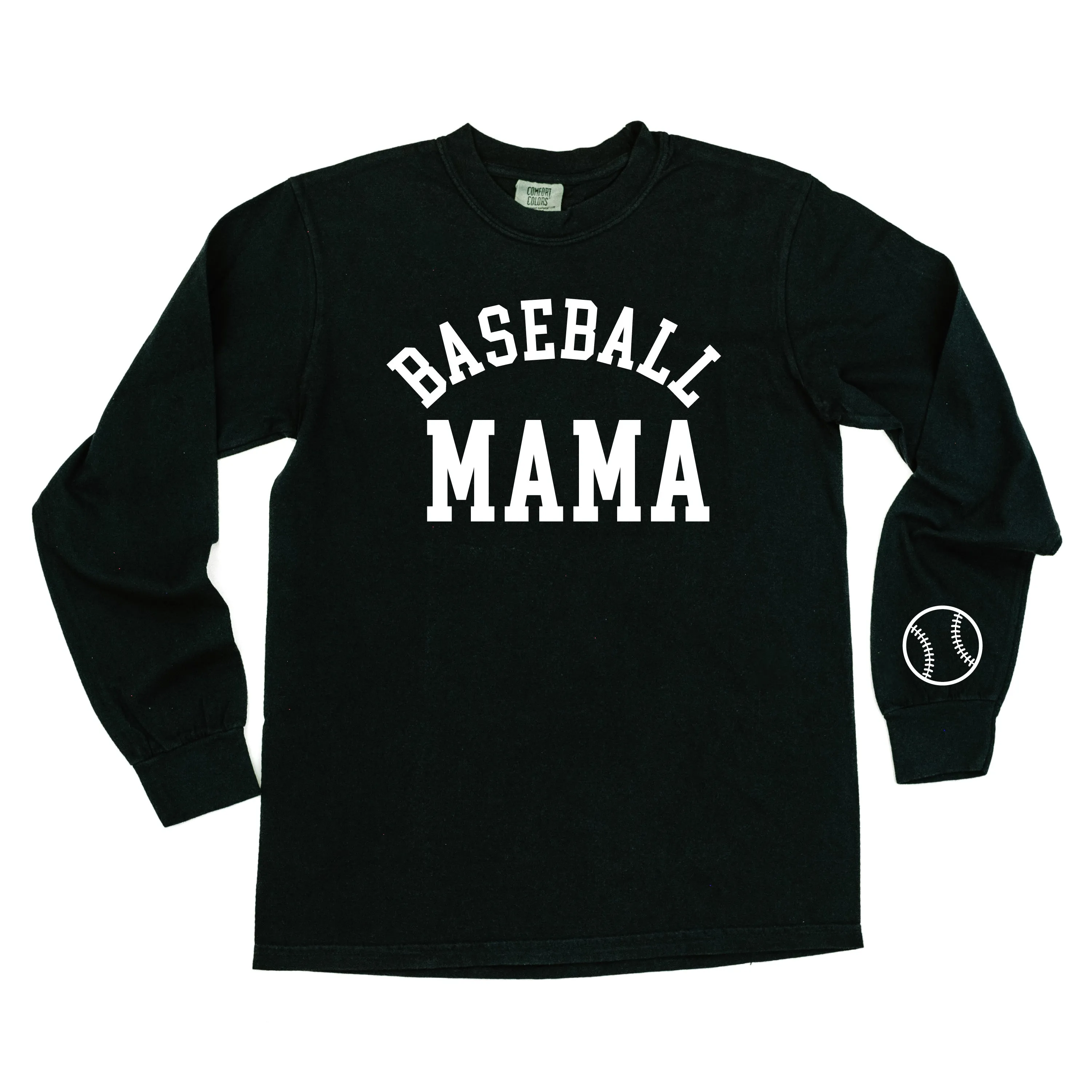 Baseball Mama - Baseball Detail on Sleeve - LONG SLEEVE COMFORT COLORS TEE