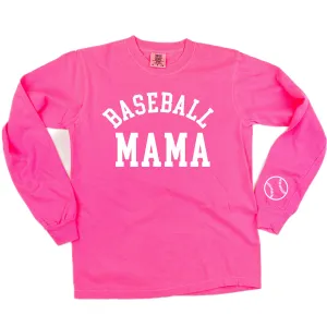 Baseball Mama - Baseball Detail on Sleeve - LONG SLEEVE COMFORT COLORS TEE