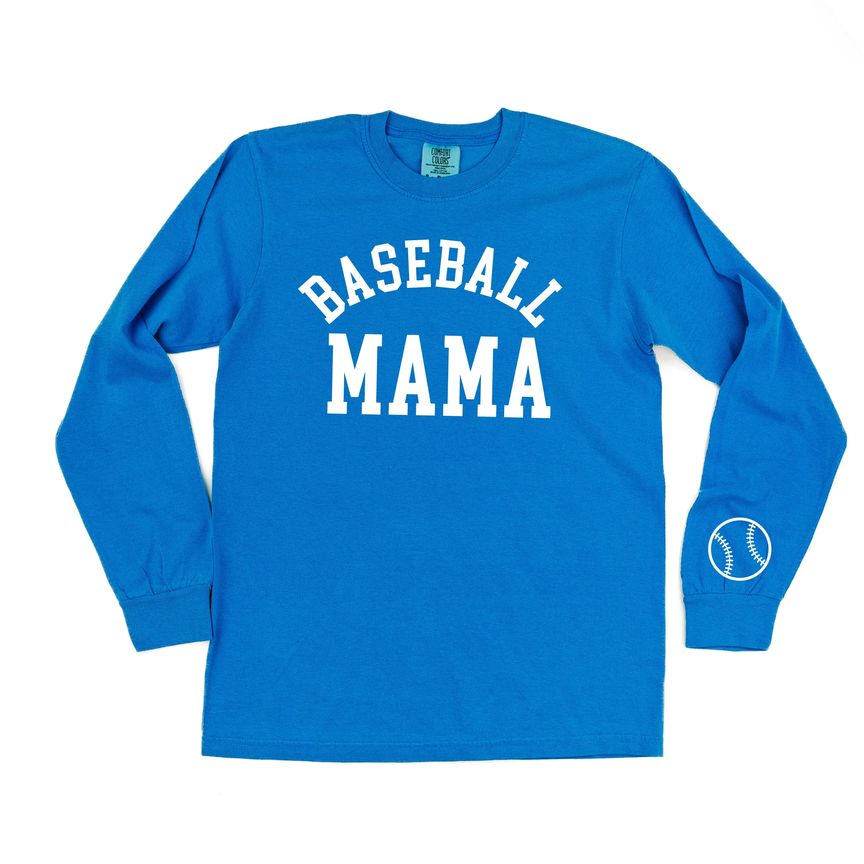 Baseball Mama - Baseball Detail on Sleeve - LONG SLEEVE COMFORT COLORS TEE