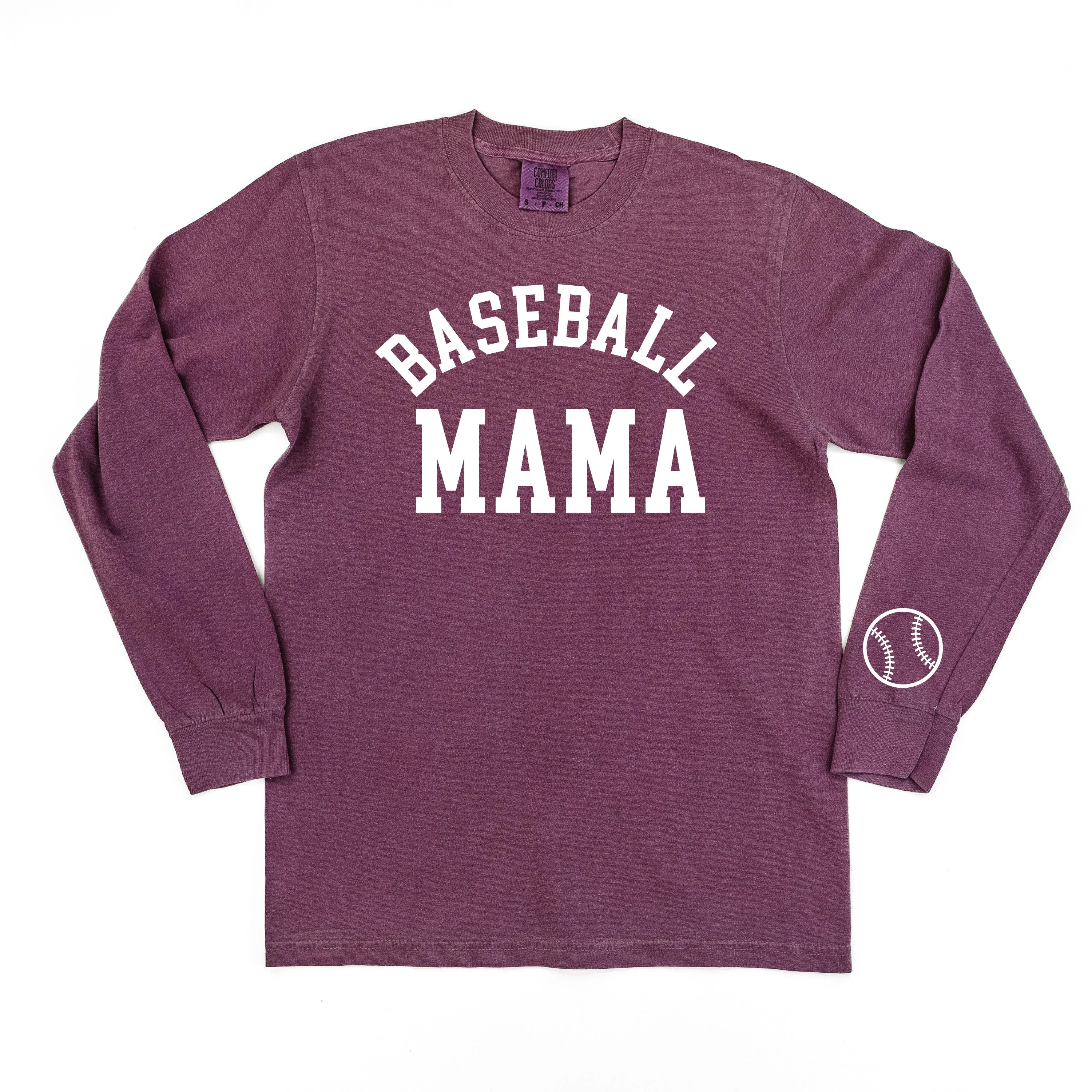 Baseball Mama - Baseball Detail on Sleeve - LONG SLEEVE COMFORT COLORS TEE