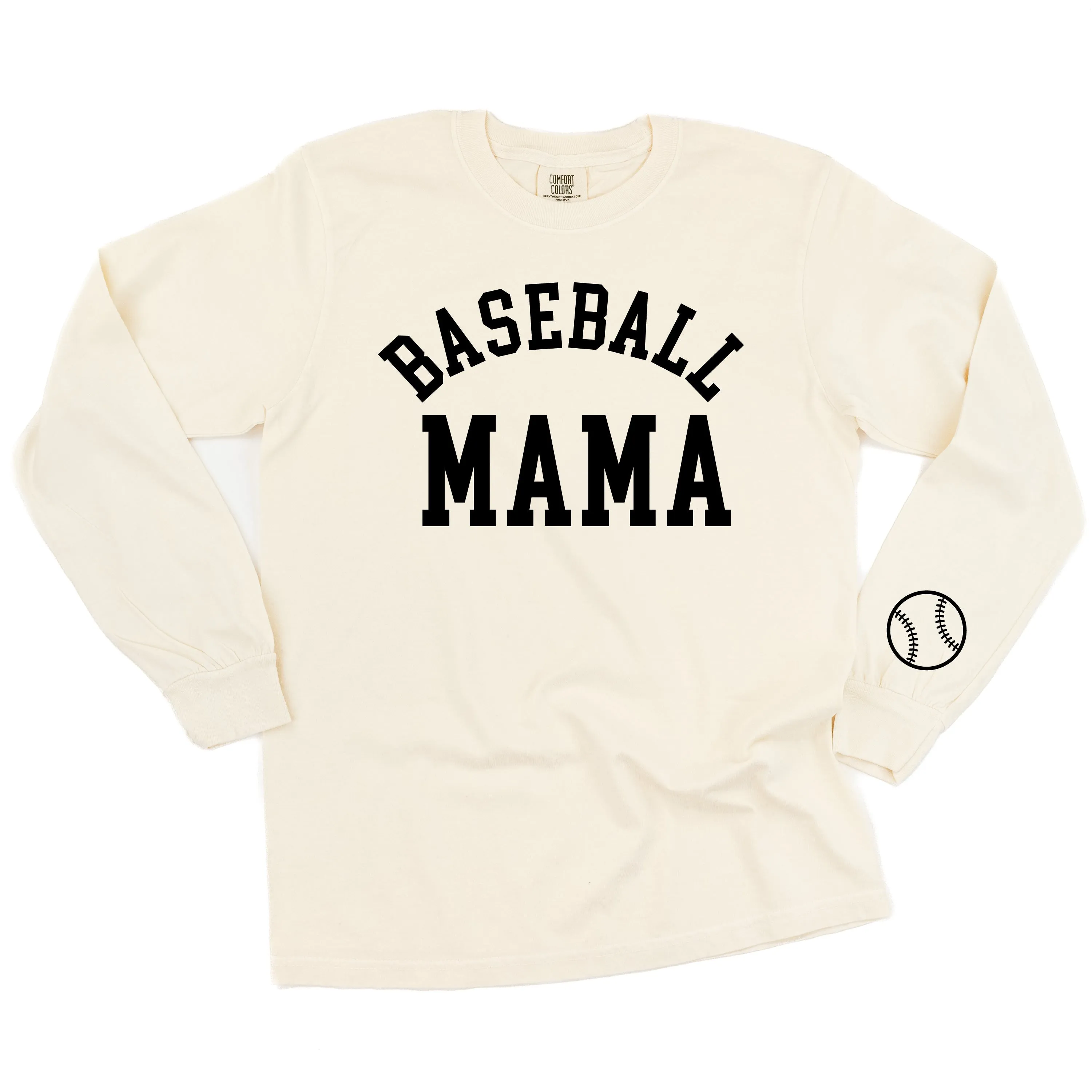 Baseball Mama - Baseball Detail on Sleeve - LONG SLEEVE COMFORT COLORS TEE