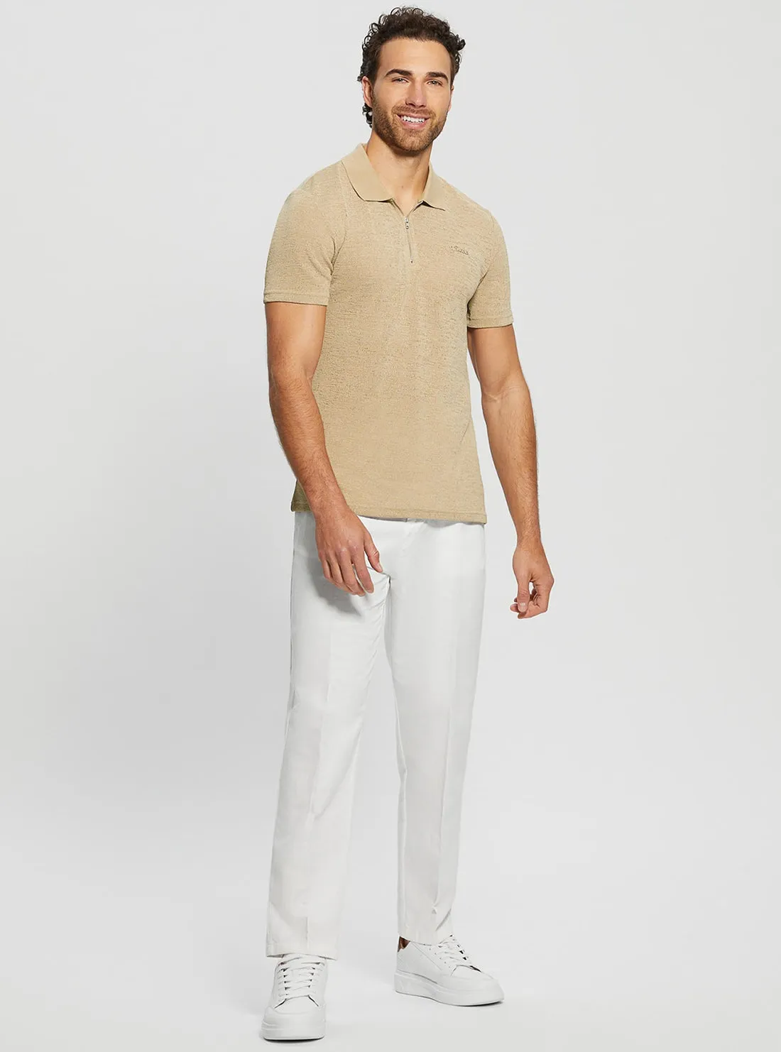 Beige Gauze Jersey Polo T-Shirt