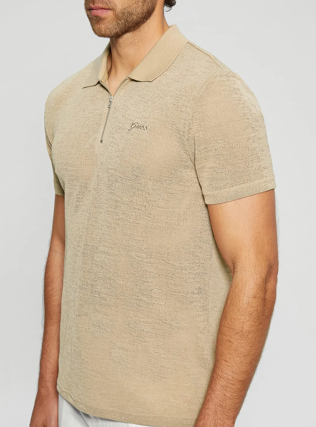 Beige Gauze Jersey Polo T-Shirt