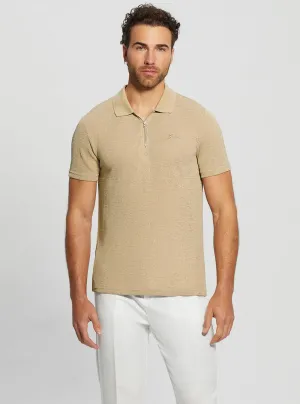 Beige Gauze Jersey Polo T-Shirt