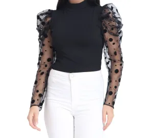 Black Carrera Polka Dot Net Top For Women