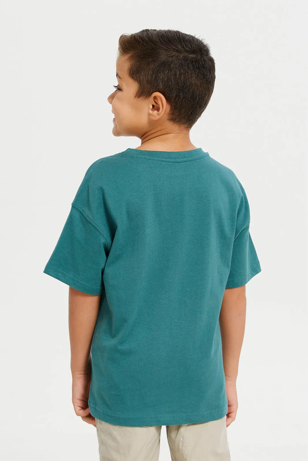 Boys Green Oversize Pocket T-Shirt