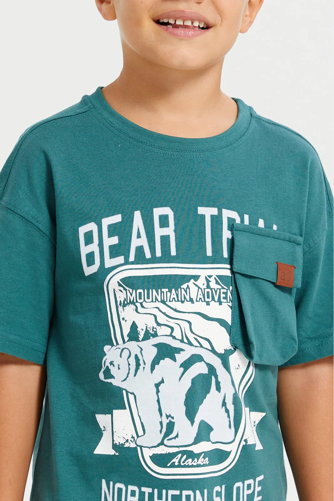 Boys Green Oversize Pocket T-Shirt