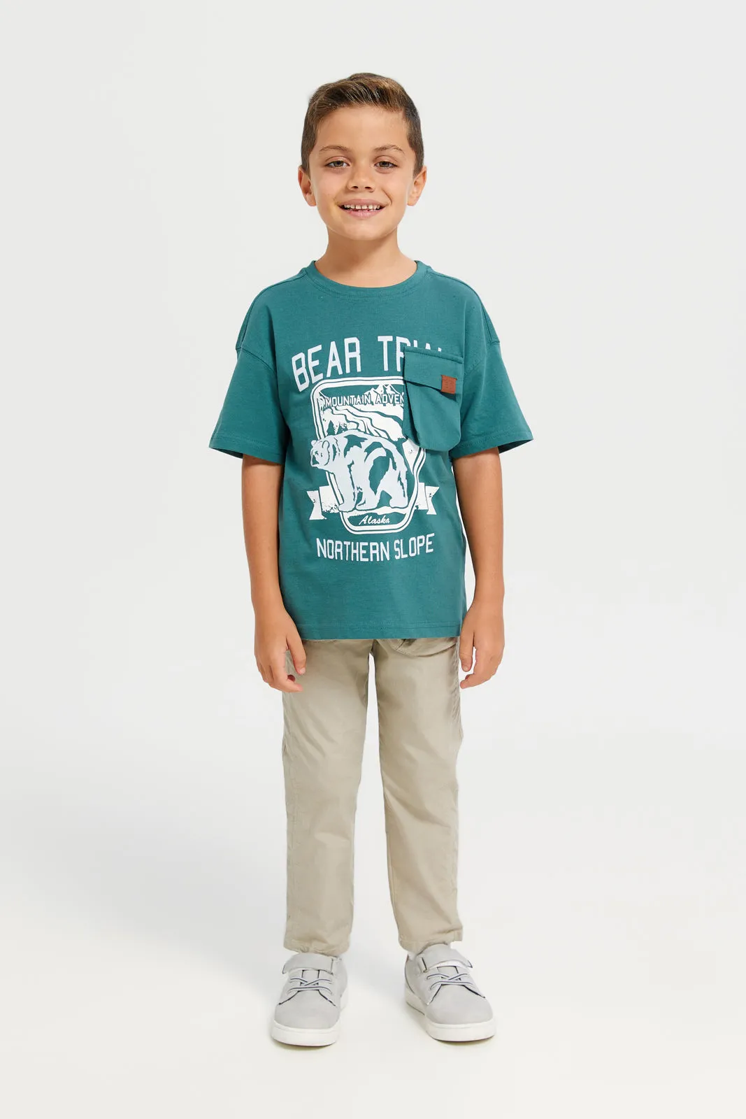 Boys Green Oversize Pocket T-Shirt