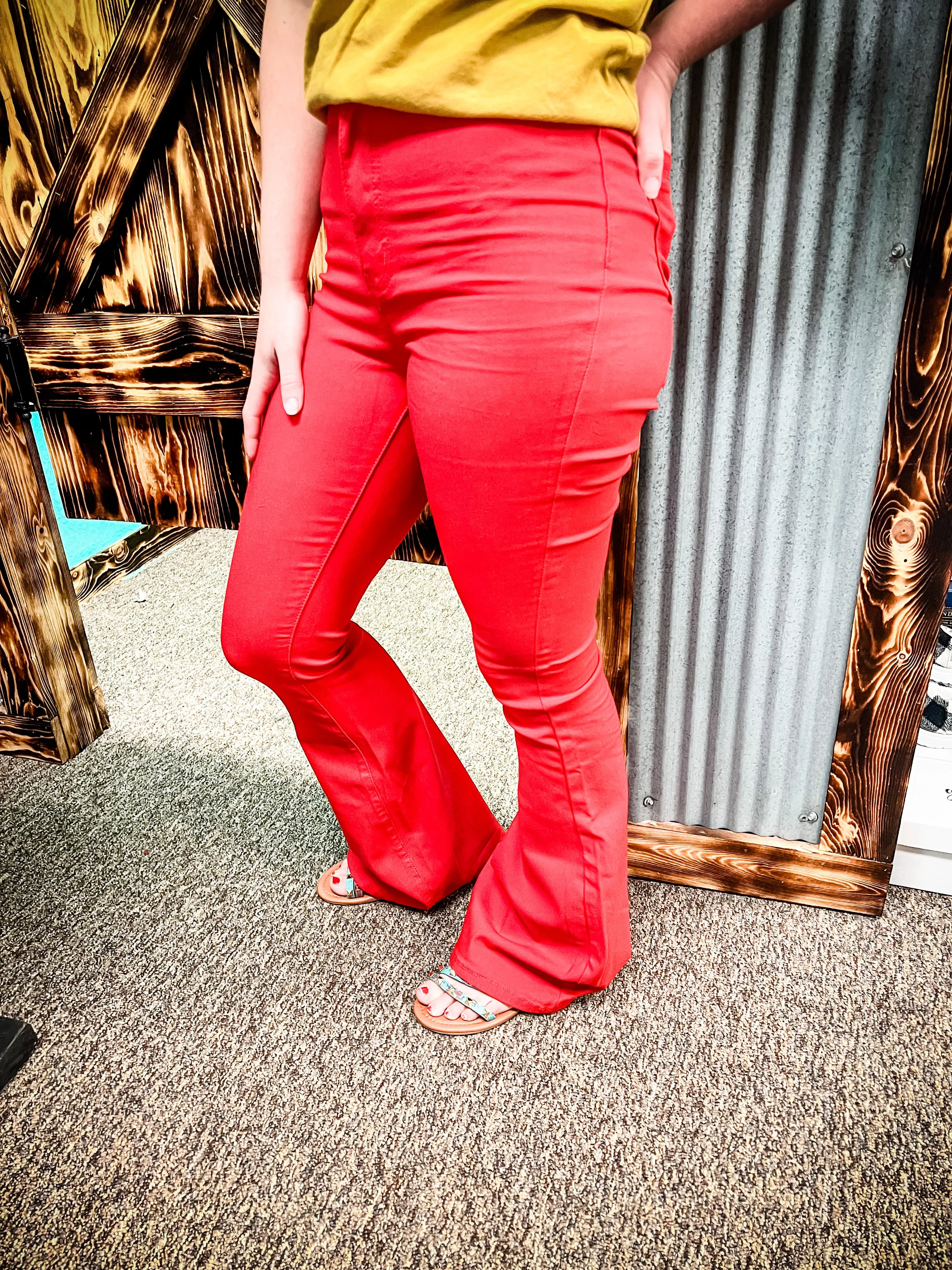 Carly Hi Rise Flares- Red