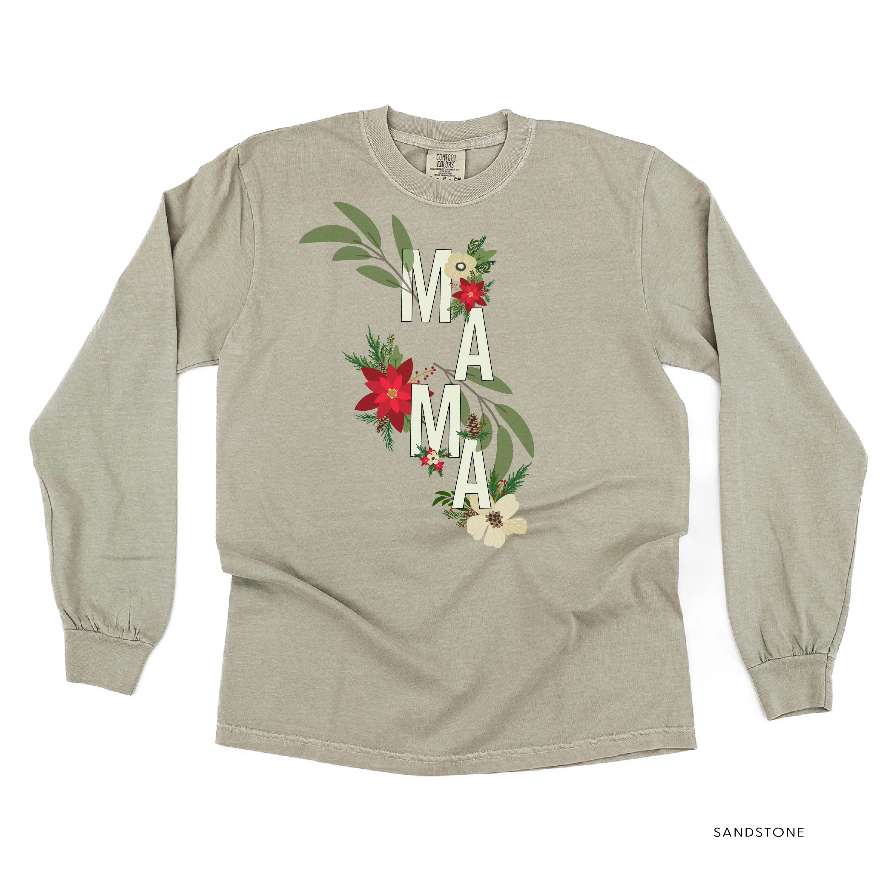 Christmas Floral Mama - LONG SLEEVE Comfort Colors Tee