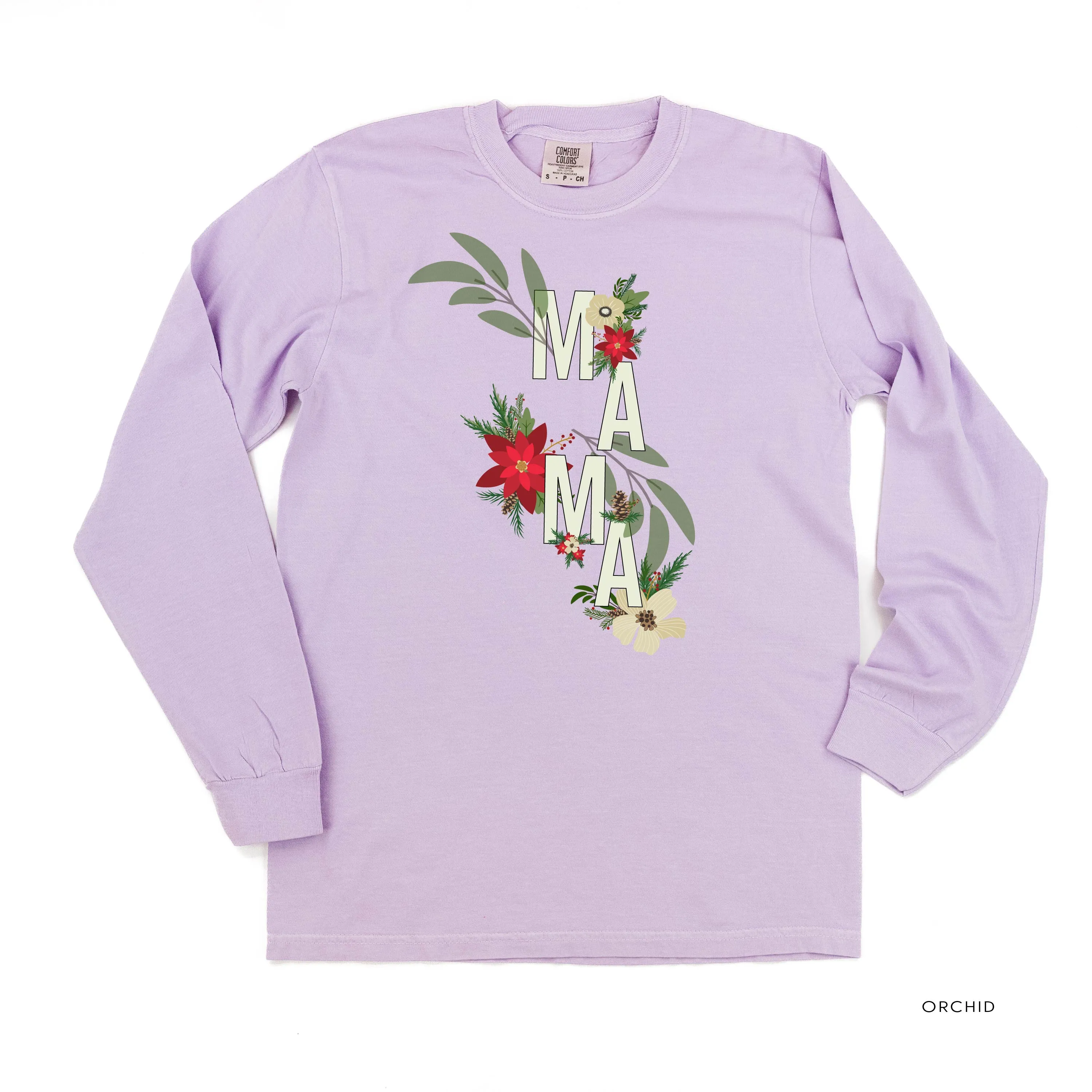 Christmas Floral Mama - LONG SLEEVE Comfort Colors Tee