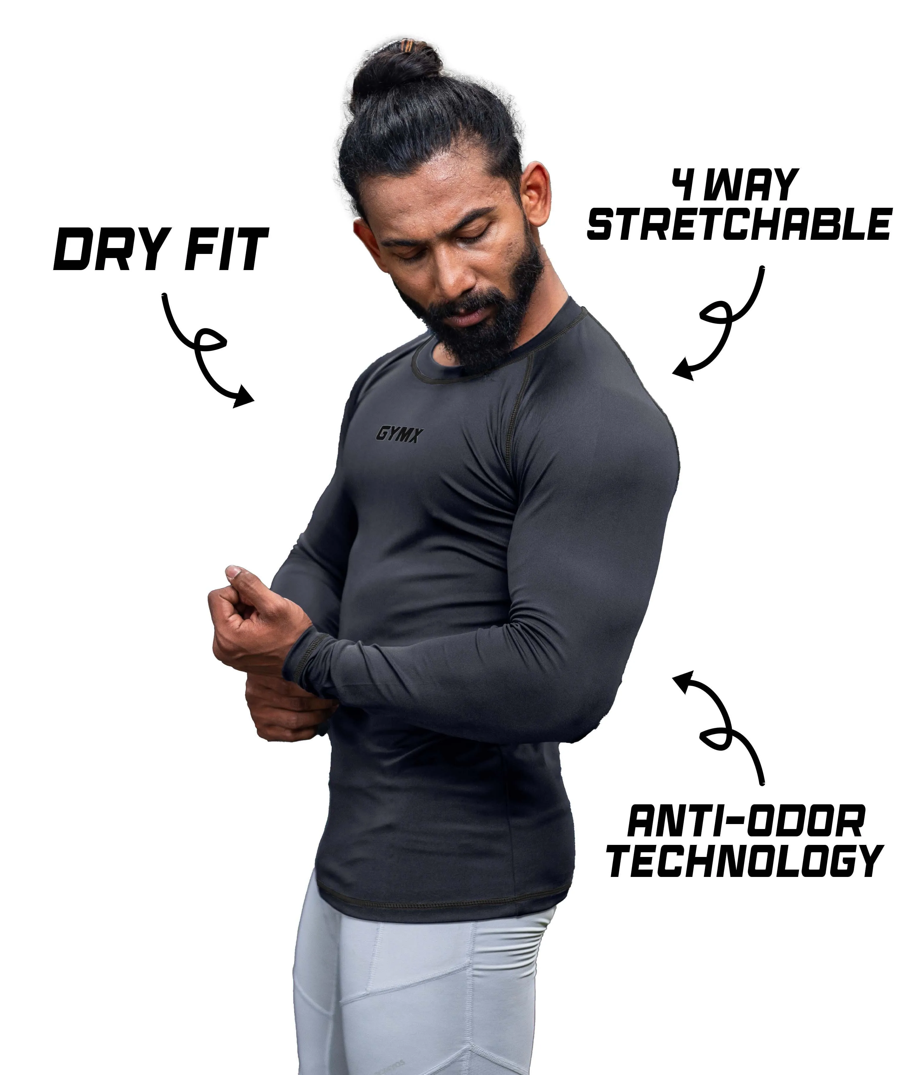 Compression GymX Full Sleeve Tee: Carbon Grey