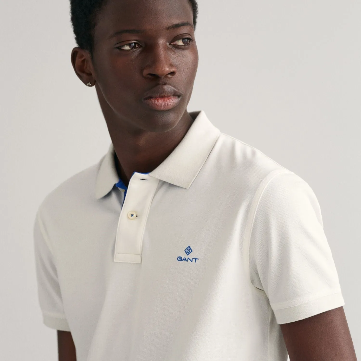 Contrast Collar Pique Polo - White