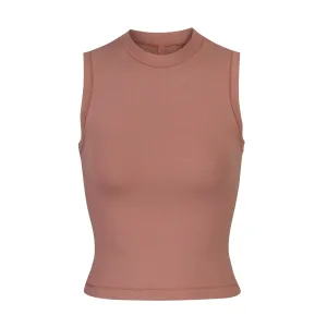 COTTON JERSEY MOCK NECK TANK | ROSE CLAY