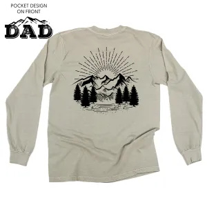 Dad w/ Mountains - Pocket Design (front) / Mountain Scene (Back) - LONG SLEEVE COMFORT COLORS TEE