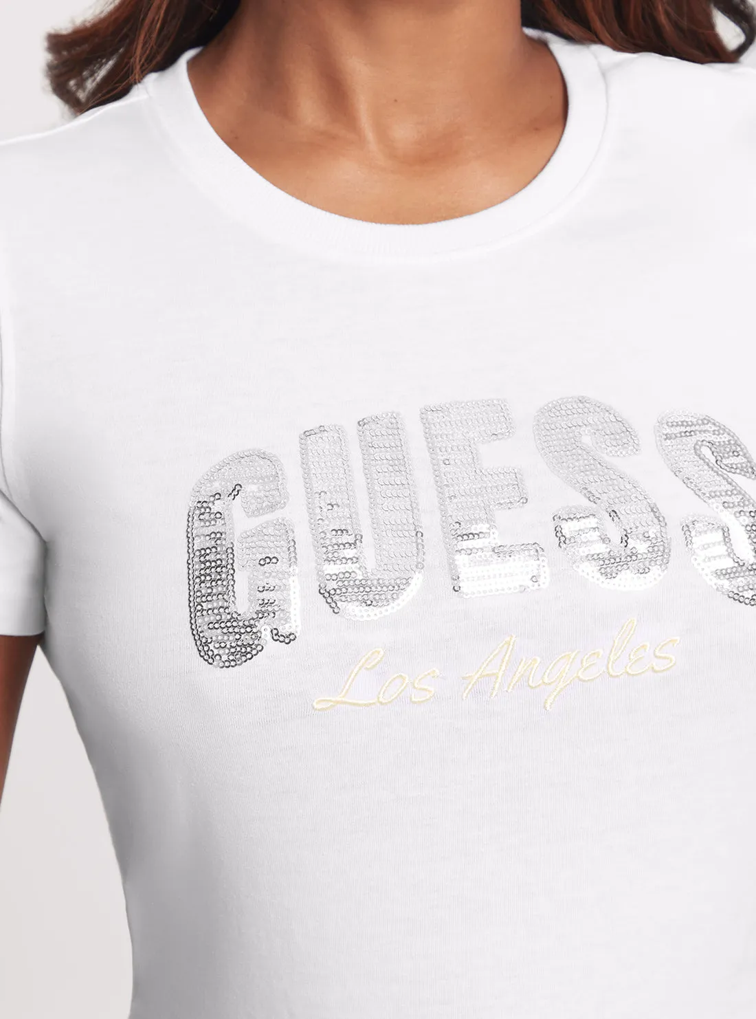 Eco White Sequins Logo T-Shirt