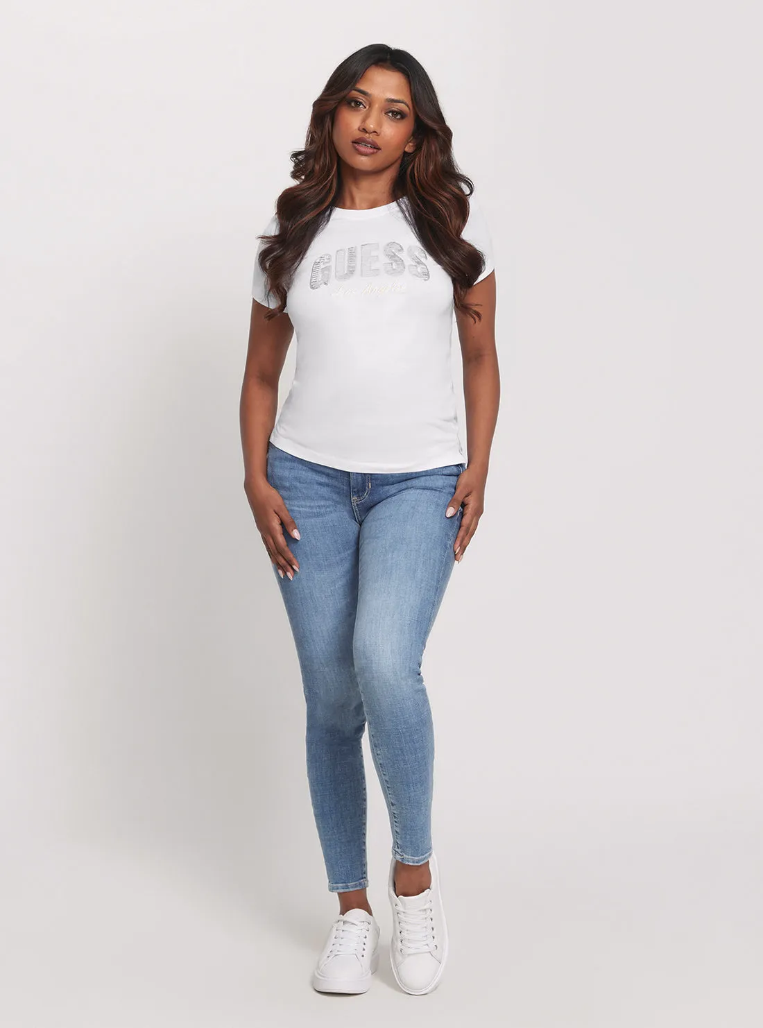 Eco White Sequins Logo T-Shirt