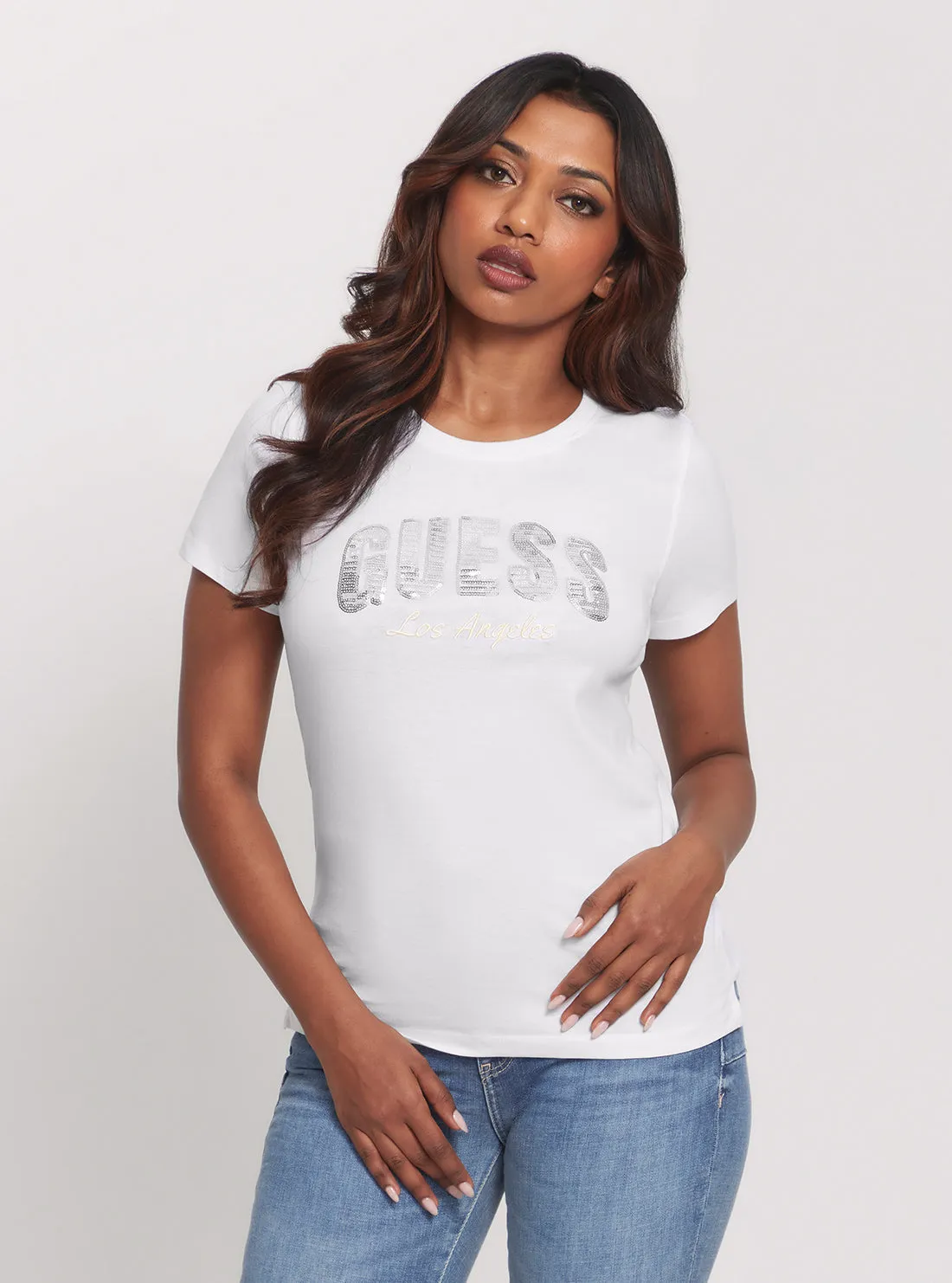 Eco White Sequins Logo T-Shirt