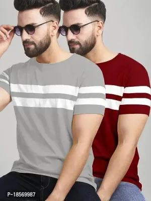 Elegant Cotton Blend Colourblocked Round Neck Tees For Men- Pack Of 2