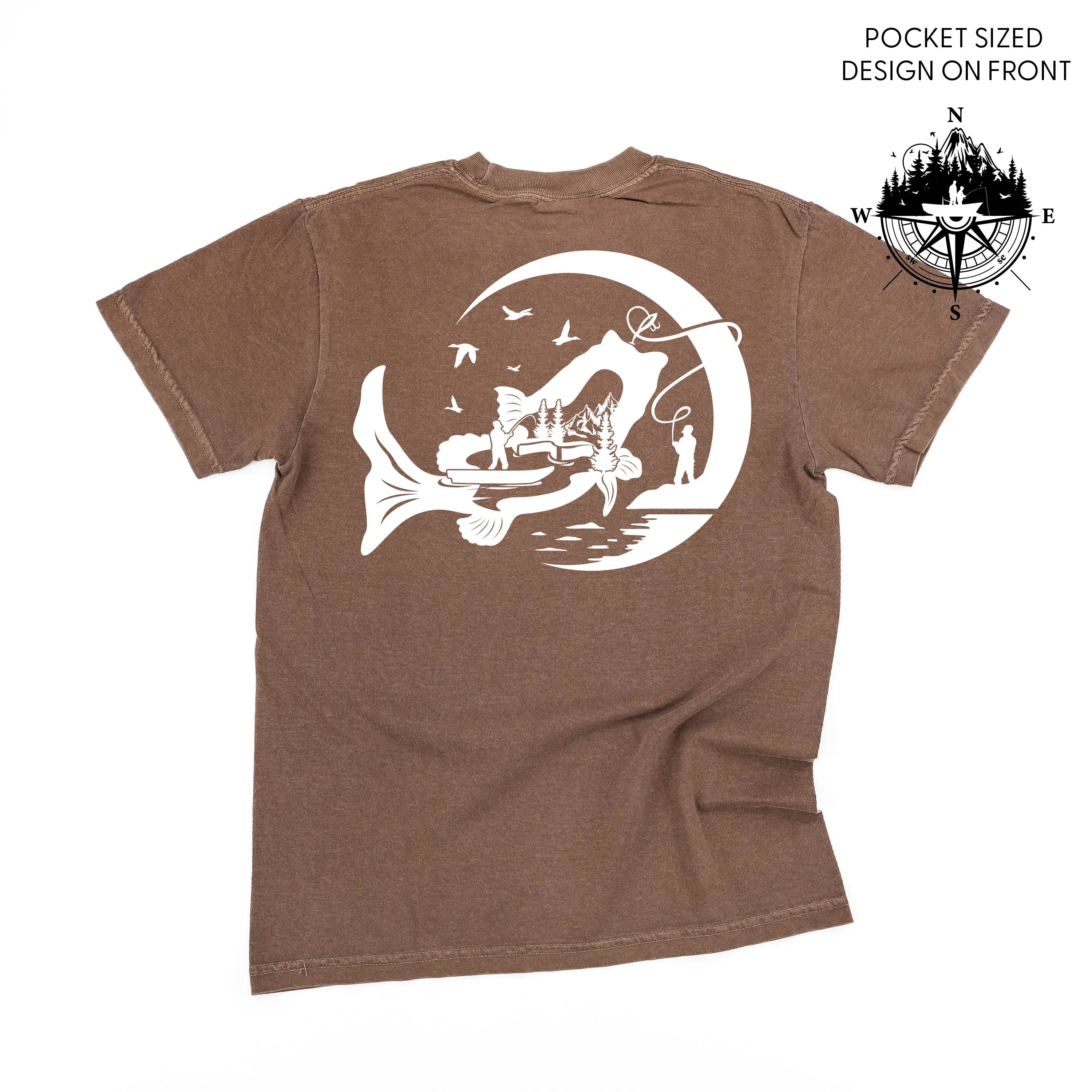 Fishing Compass Pocket Design on Front w/ Fishing Scene on Back - SHORT SLEEVE COMFORT COLORS TEE