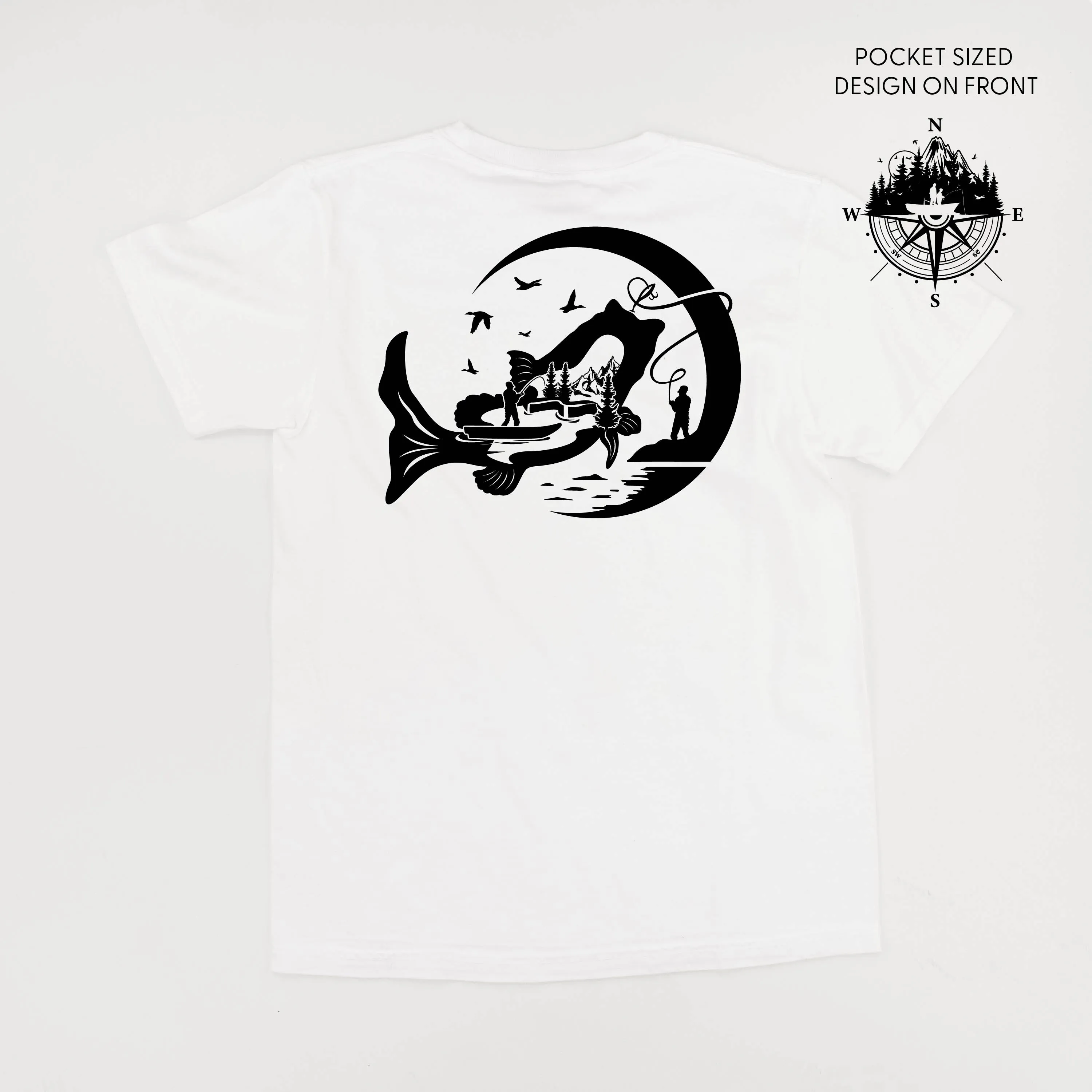 Fishing Compass Pocket Design on Front w/ Fishing Scene on Back - SHORT SLEEVE COMFORT COLORS TEE