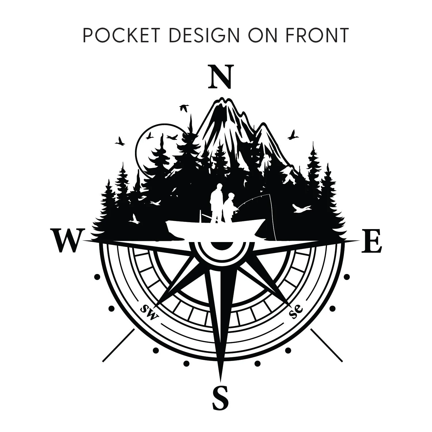 Fishing Compass Pocket Design on Front w/ Fishing Scene on Back - SHORT SLEEVE COMFORT COLORS TEE