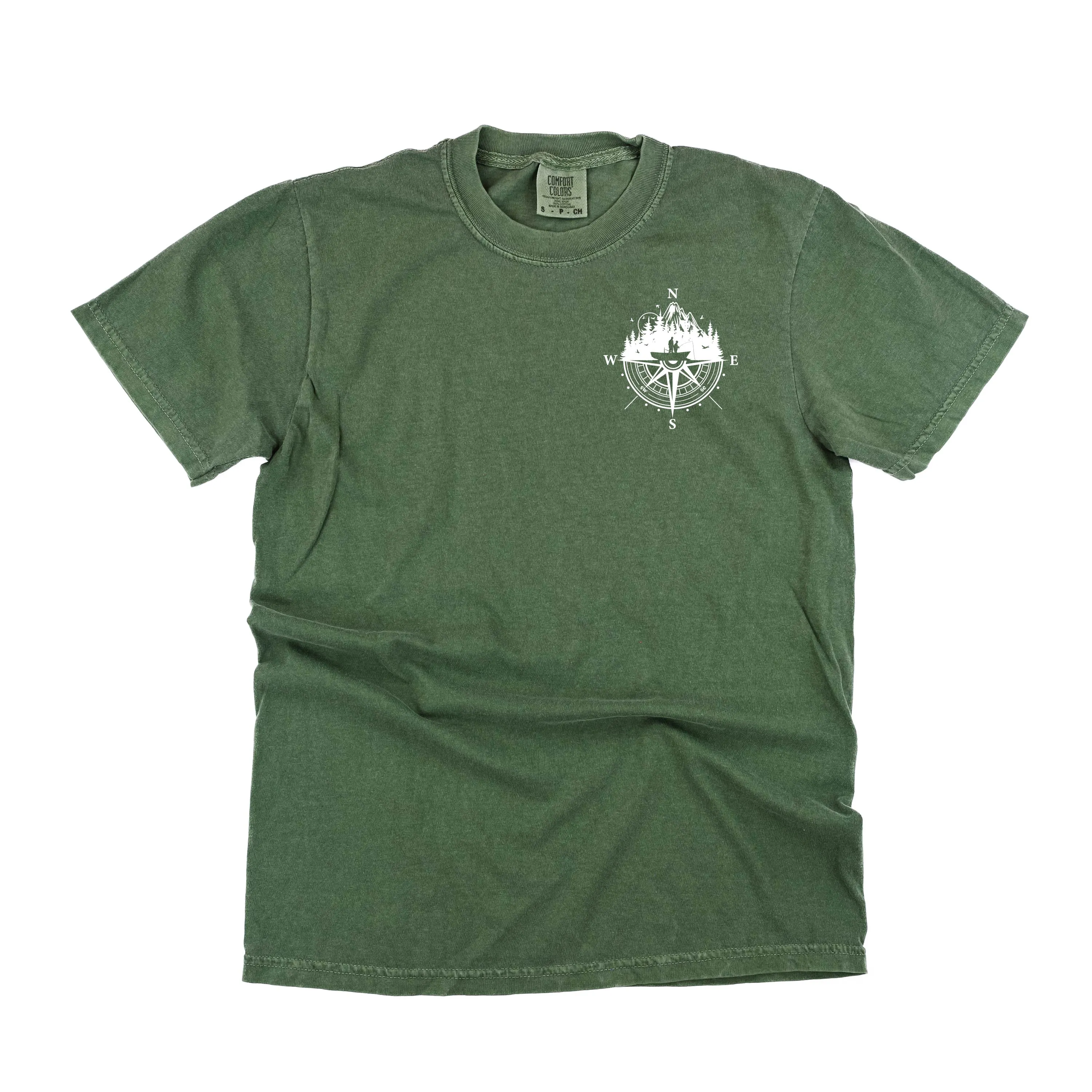 Fishing Compass Pocket Design on Front w/ Fishing Scene on Back - SHORT SLEEVE COMFORT COLORS TEE