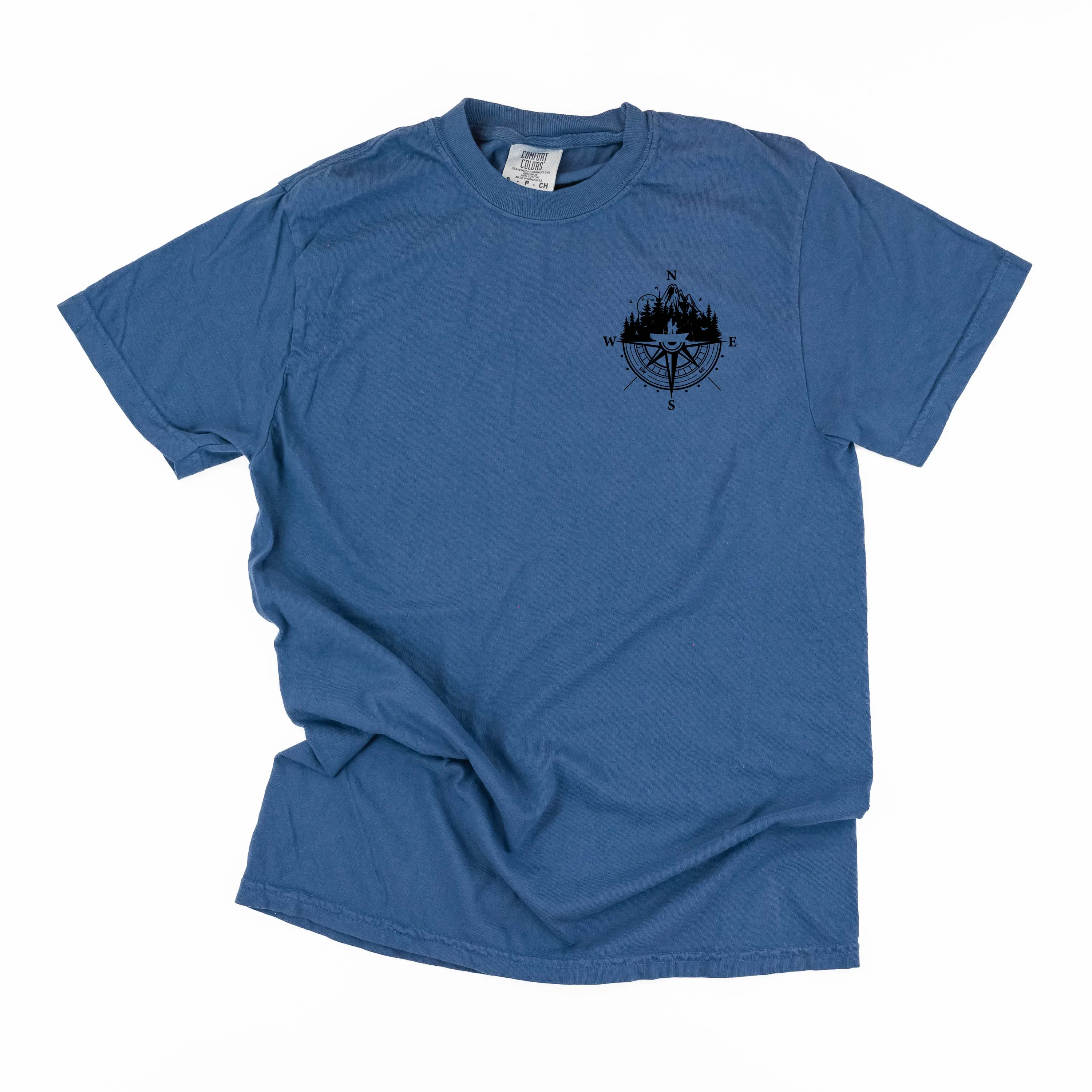 Fishing Compass Pocket Design on Front w/ Fishing Scene on Back - SHORT SLEEVE COMFORT COLORS TEE