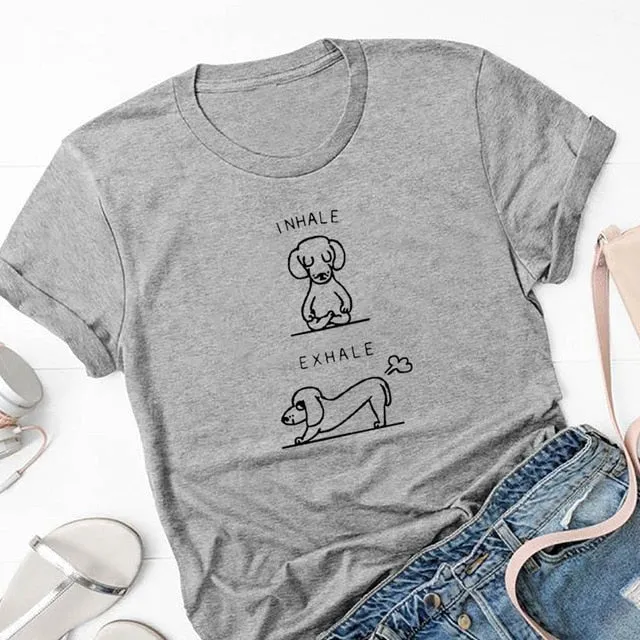 Funny Yoga Doxie T Shirts for Women 100% Cotton