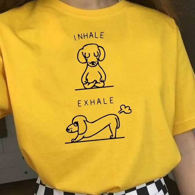 Funny Yoga Doxie T Shirts for Women 100% Cotton