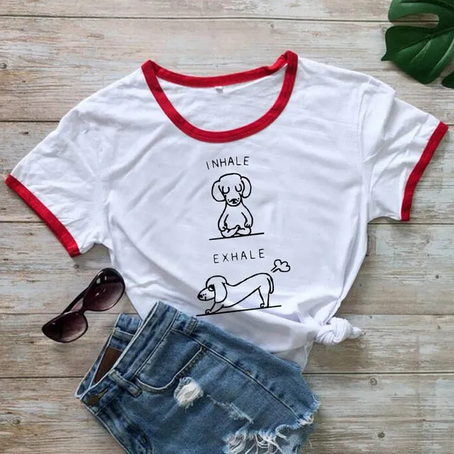 Funny Yoga Doxie T Shirts for Women 100% Cotton