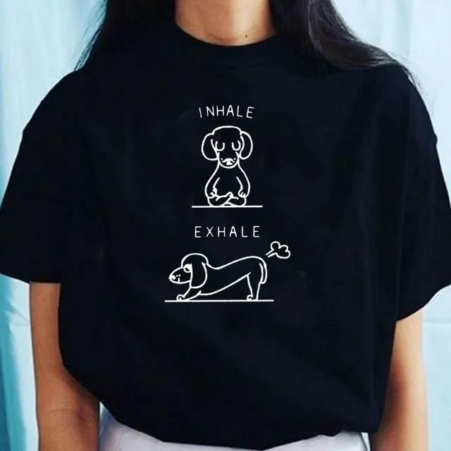 Funny Yoga Doxie T Shirts for Women 100% Cotton