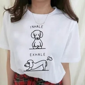 Funny Yoga Doxie T Shirts for Women 100% Cotton