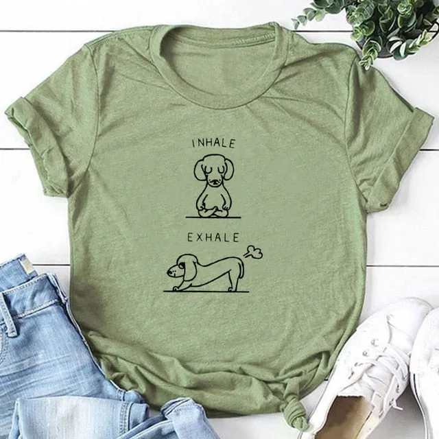 Funny Yoga Doxie T Shirts for Women 100% Cotton