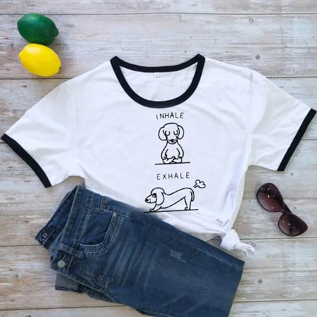 Funny Yoga Doxie T Shirts for Women 100% Cotton