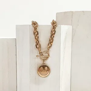 Gold Chain Necklace with Smiley Face Pendant