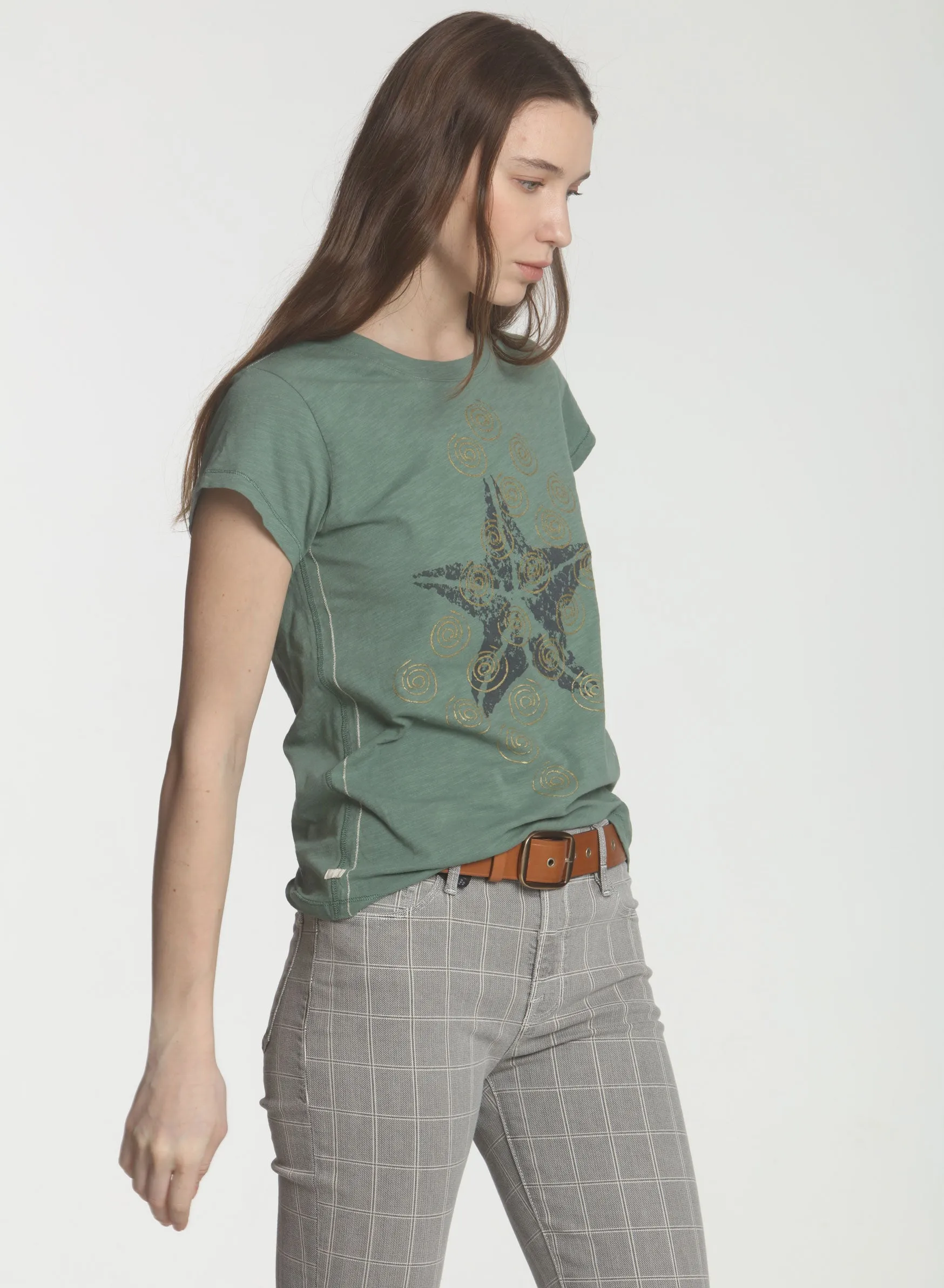 Graphic Ava Tee - OD Green Star Swirls