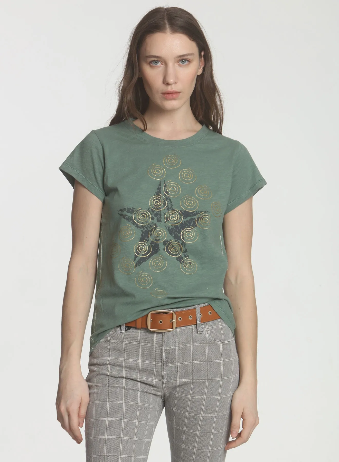 Graphic Ava Tee - OD Green Star Swirls