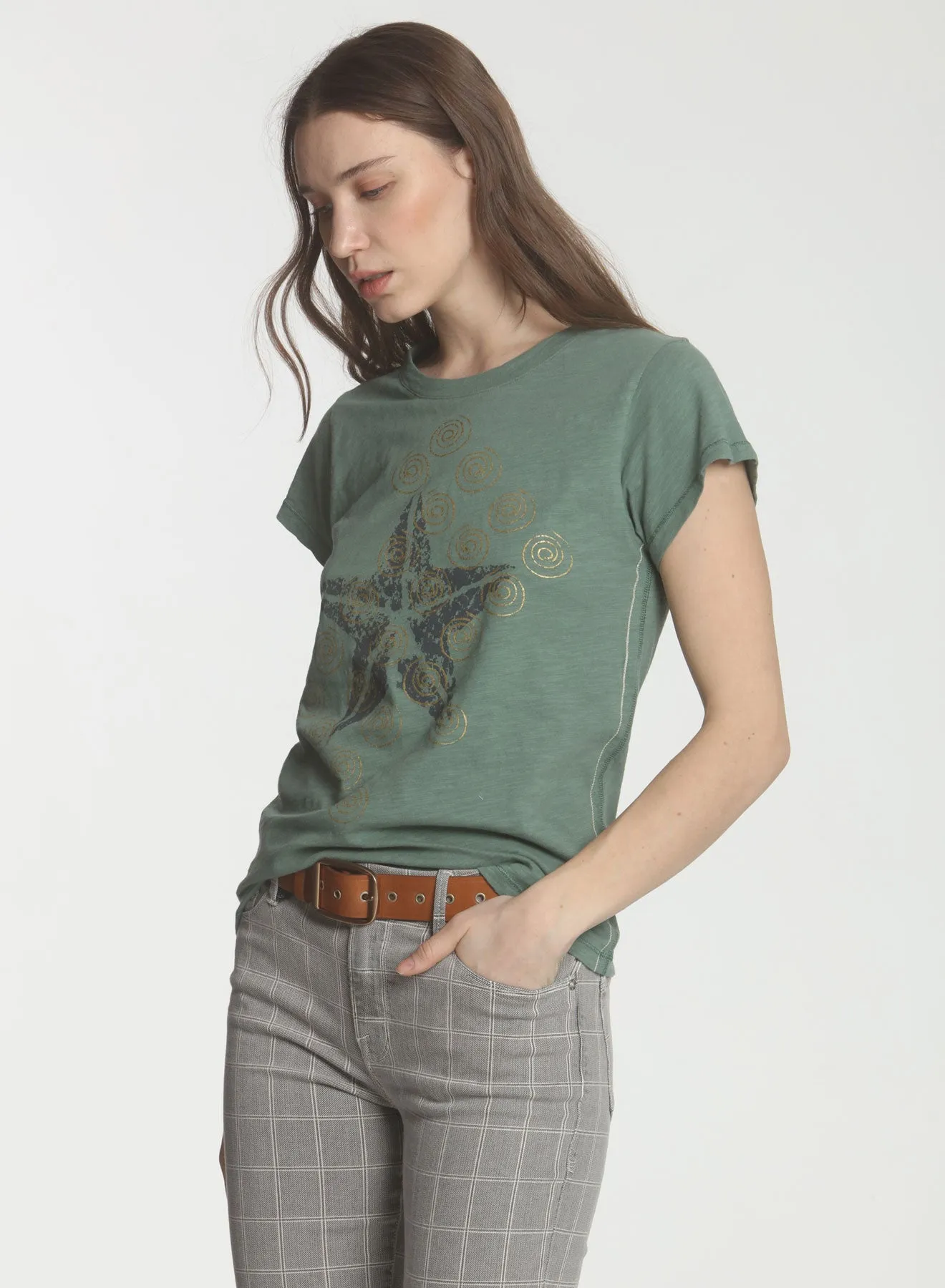 Graphic Ava Tee - OD Green Star Swirls