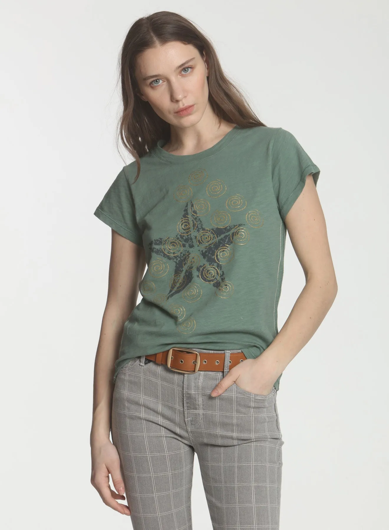 Graphic Ava Tee - OD Green Star Swirls