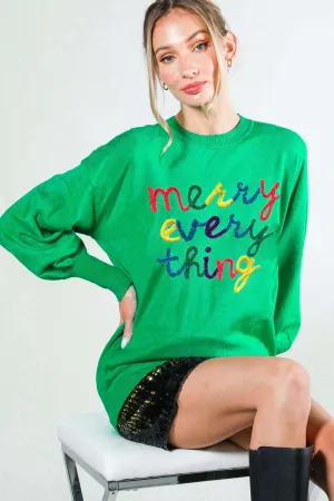 Green Merry Everything Letter Detail Sweater Top