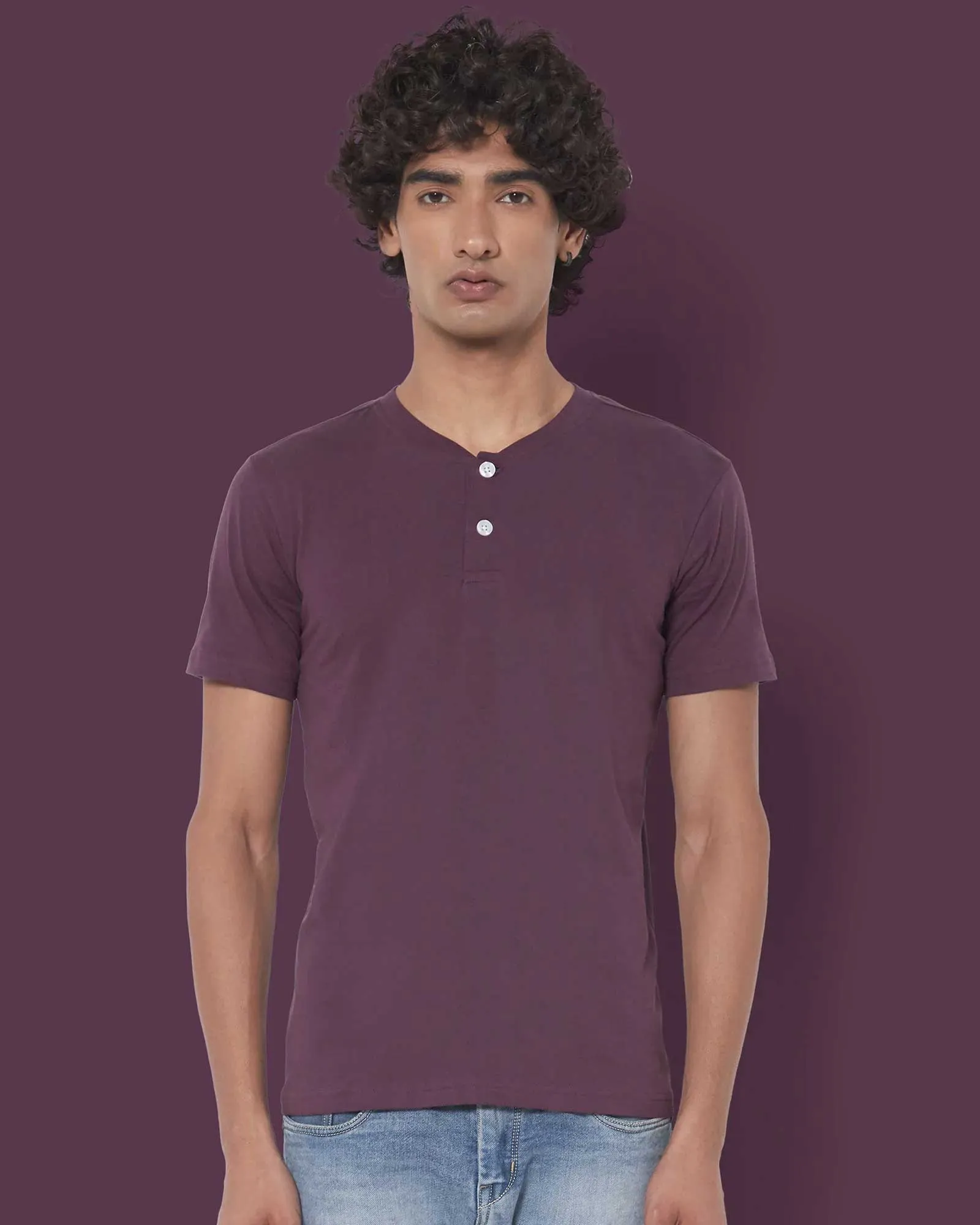 Half Sleeves Henley: Wine